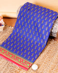 Hand Block Printed Voile Cotton Saree with Floral Buti and Intricate Border - Blue 