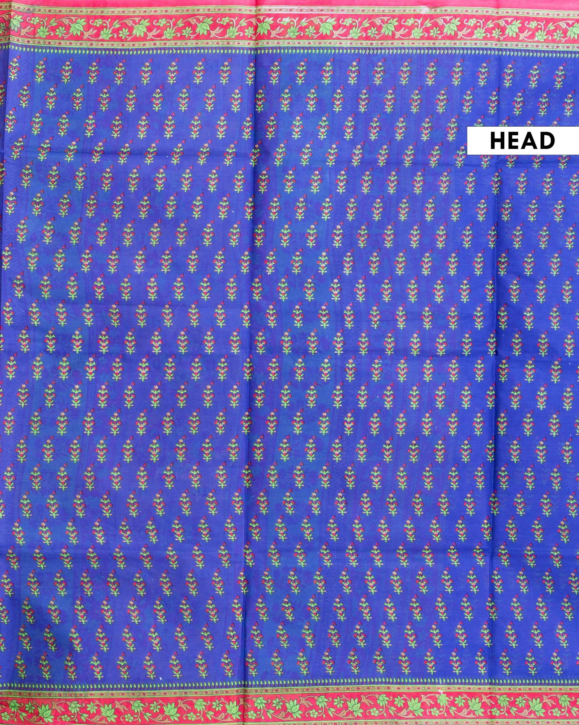 Hand Block Printed Voile Cotton Saree with Floral Buti and Intricate Border - Blue 