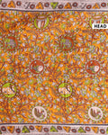 Handblock Printed Kalamkari Cotton Saree with Ornate Animal Portraits and Floral Accents - Orange