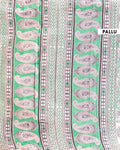 Handblock Printed Kalamkari Cotton Saree with Traditional Peacock & Floral Motifs - Green