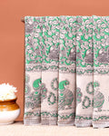 Handblock Printed Kalamkari Cotton Saree with Traditional Peacock & Floral Motifs - Green