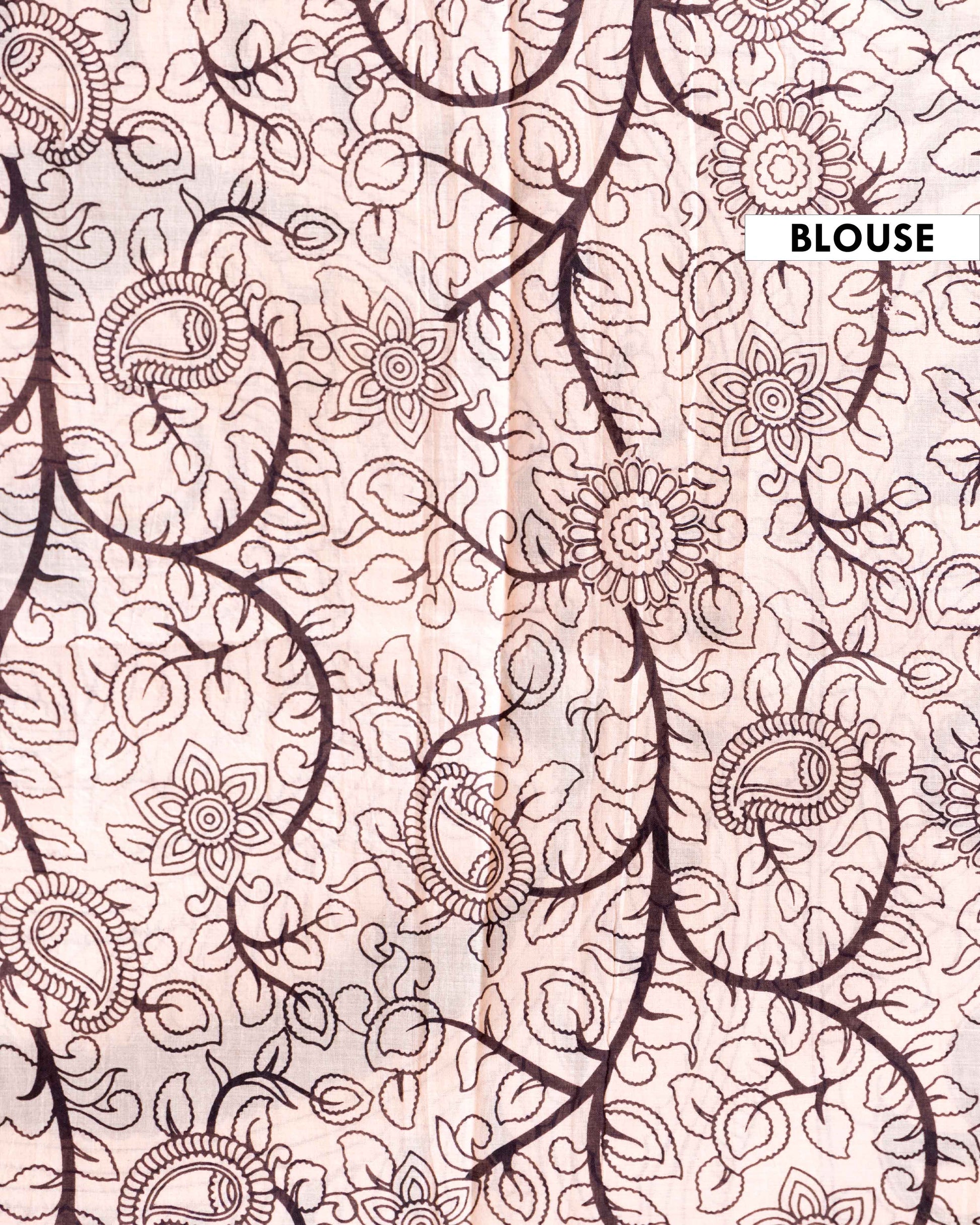 Handblock Printed Kalamkari Cotton Saree with Traditional Peacock and Floral Motifs - Green