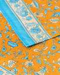 Handblock Printed Voile Cotton Saree with Floral Motifs and Contrast Border - Yellow