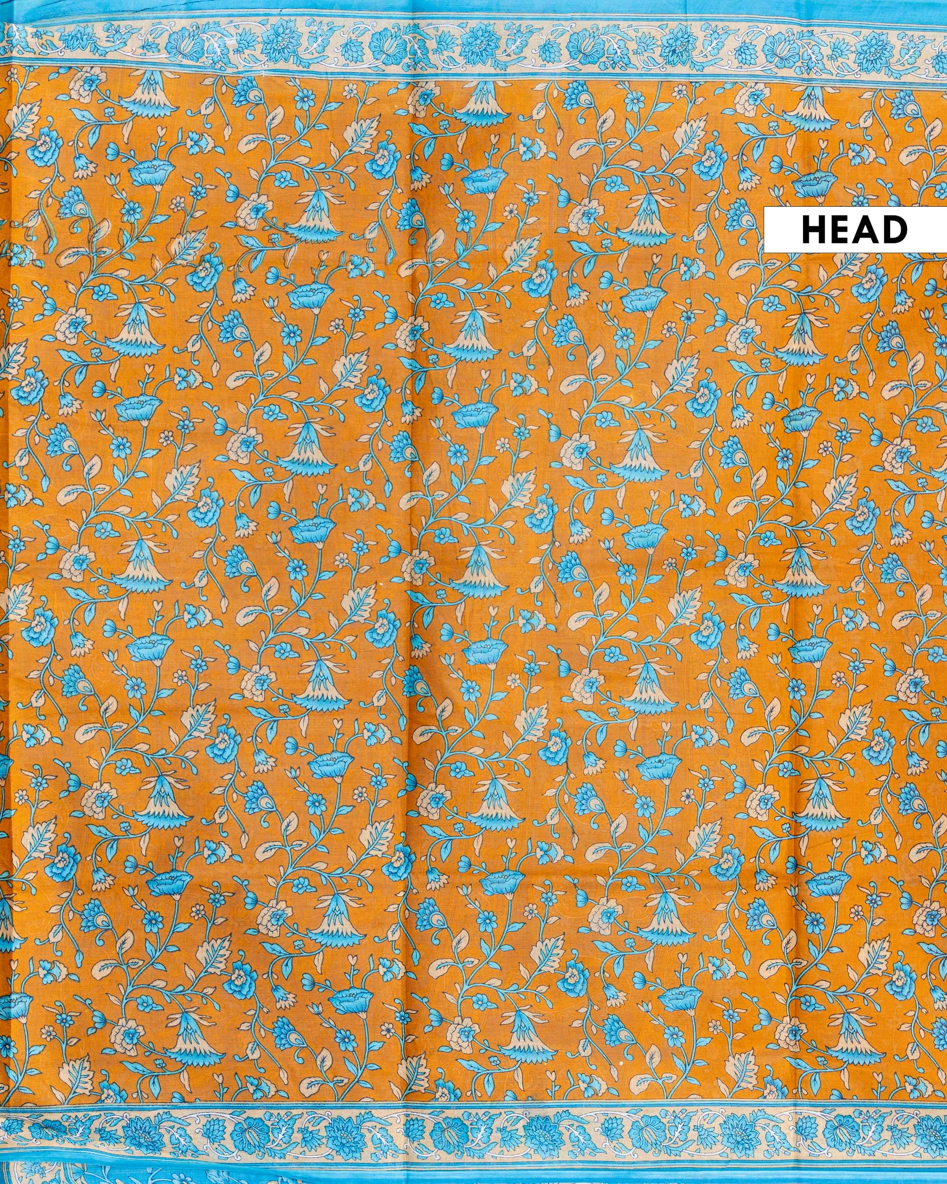 Handblock Printed Voile Cotton Saree with Floral Motifs and Contrast Border - Yellow