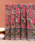 Handcrafted Kalamkari Cotton Saree with Floral Prints and Traditional Border - Light Red