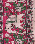 Handcrafted Kalamkari Cotton Saree with Traditional Bird and Floral Motif Design - Cream