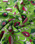 Handcrafted Kalamkari Cotton Saree with Traditional Floral & Avian Motifs  - Green-Close
