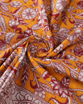 Handcrafted Kalamkari Cotton Saree with Traditional Floral Motifs - Close