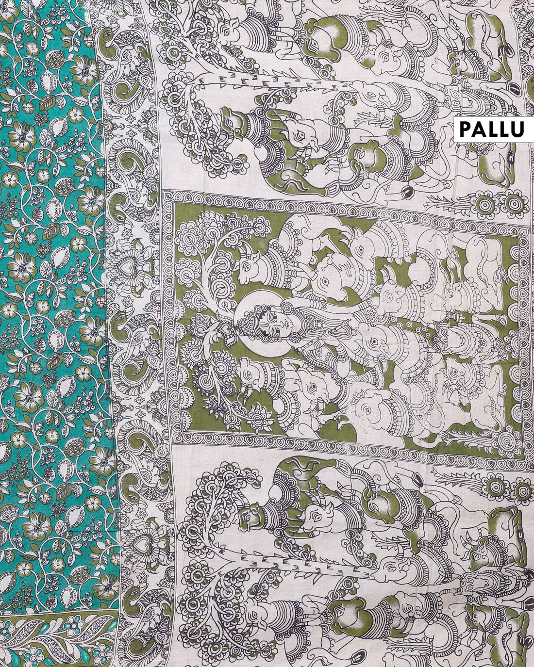 Handcrafted Kalamkari Cotton Saree with Traditional Floral Motifs - Green