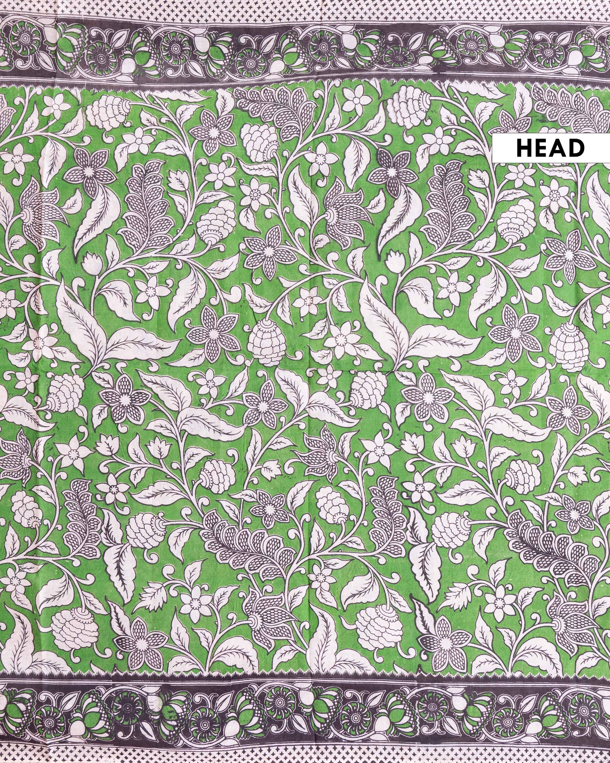 Handcrafted Kalamkari Cotton Saree with Traditional Floral and Leafy Motifs - Green