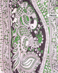 Handcrafted Kalamkari Cotton Saree with Traditional Floral and Leafy Motifs - Green-pallu