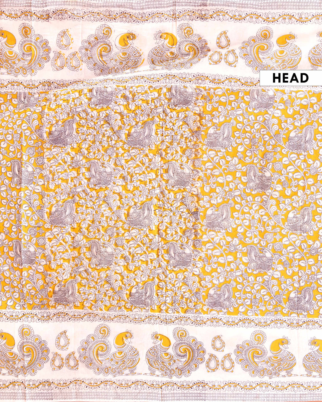 Handcrafted Kalamkari Cotton Saree with Traditional Peacock Motif - Yellow