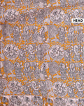 Handcrafted Kalamkari Cotton Saree with Traditional Village and Elephant Border - Yellow