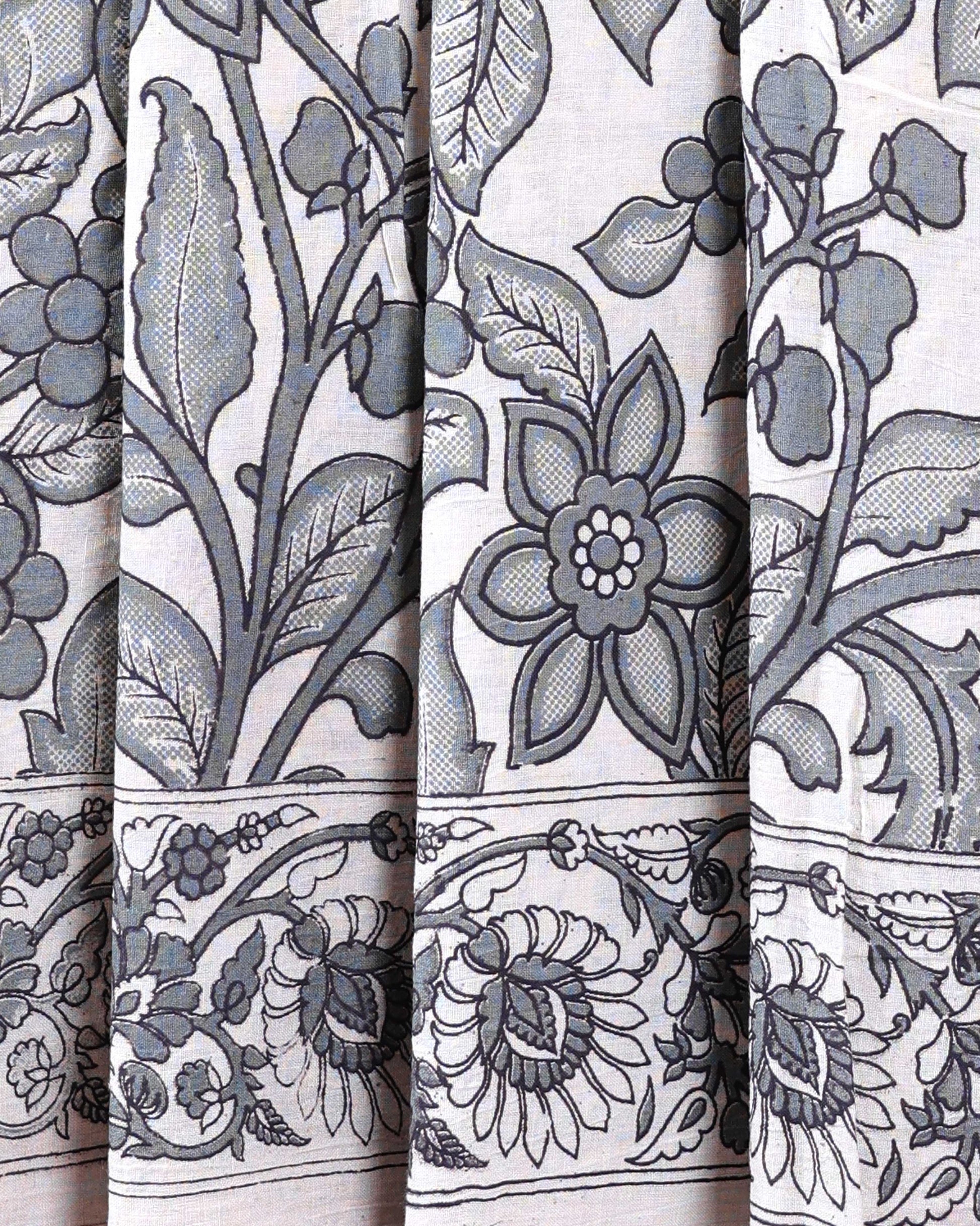 Handcrafted Kalamkari Print Pure Cotton Saree with Traditional Floral Motifs - Close