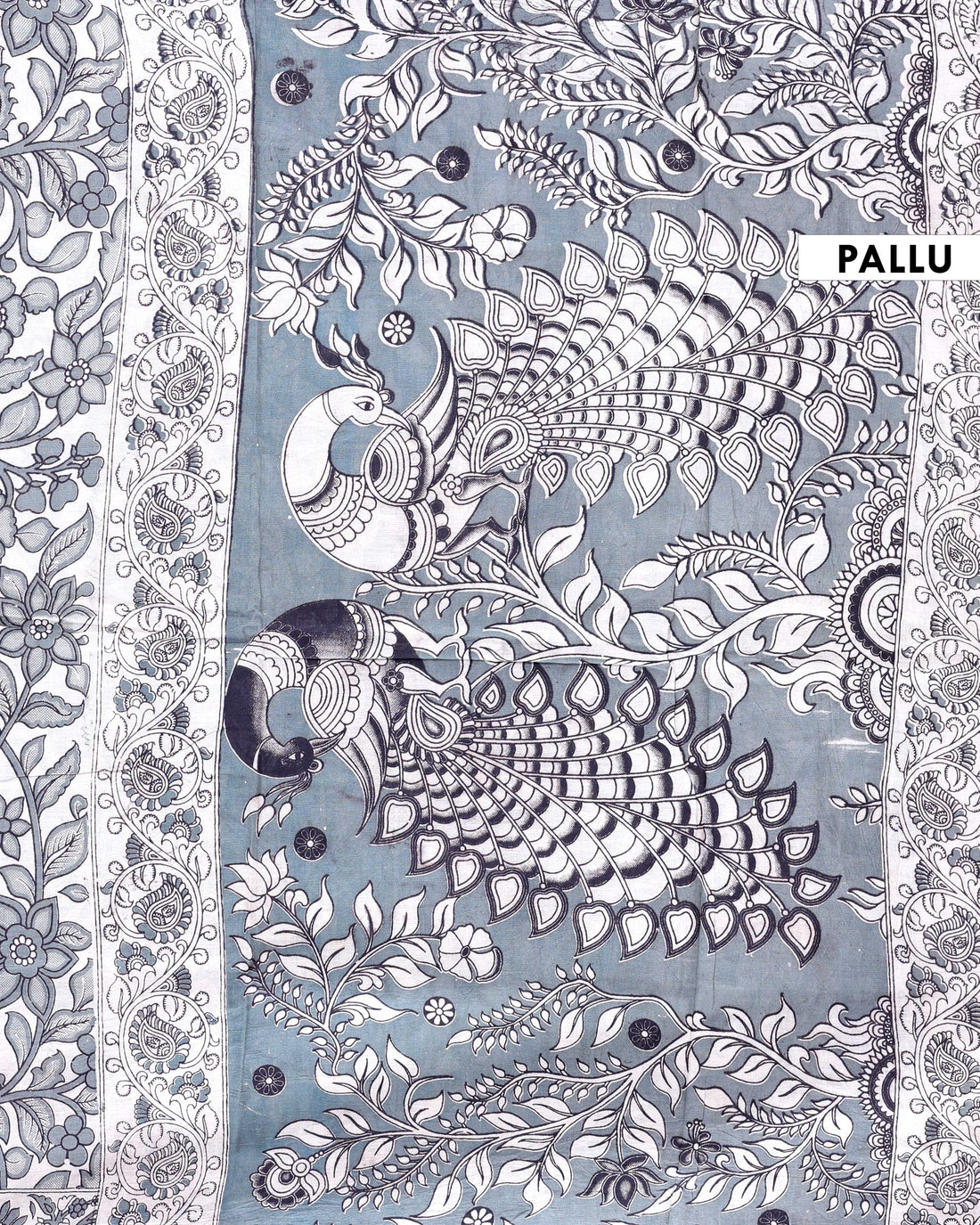 Handcrafted Kalamkari Print Pure Cotton Saree with Traditional Floral Motifs - Off White