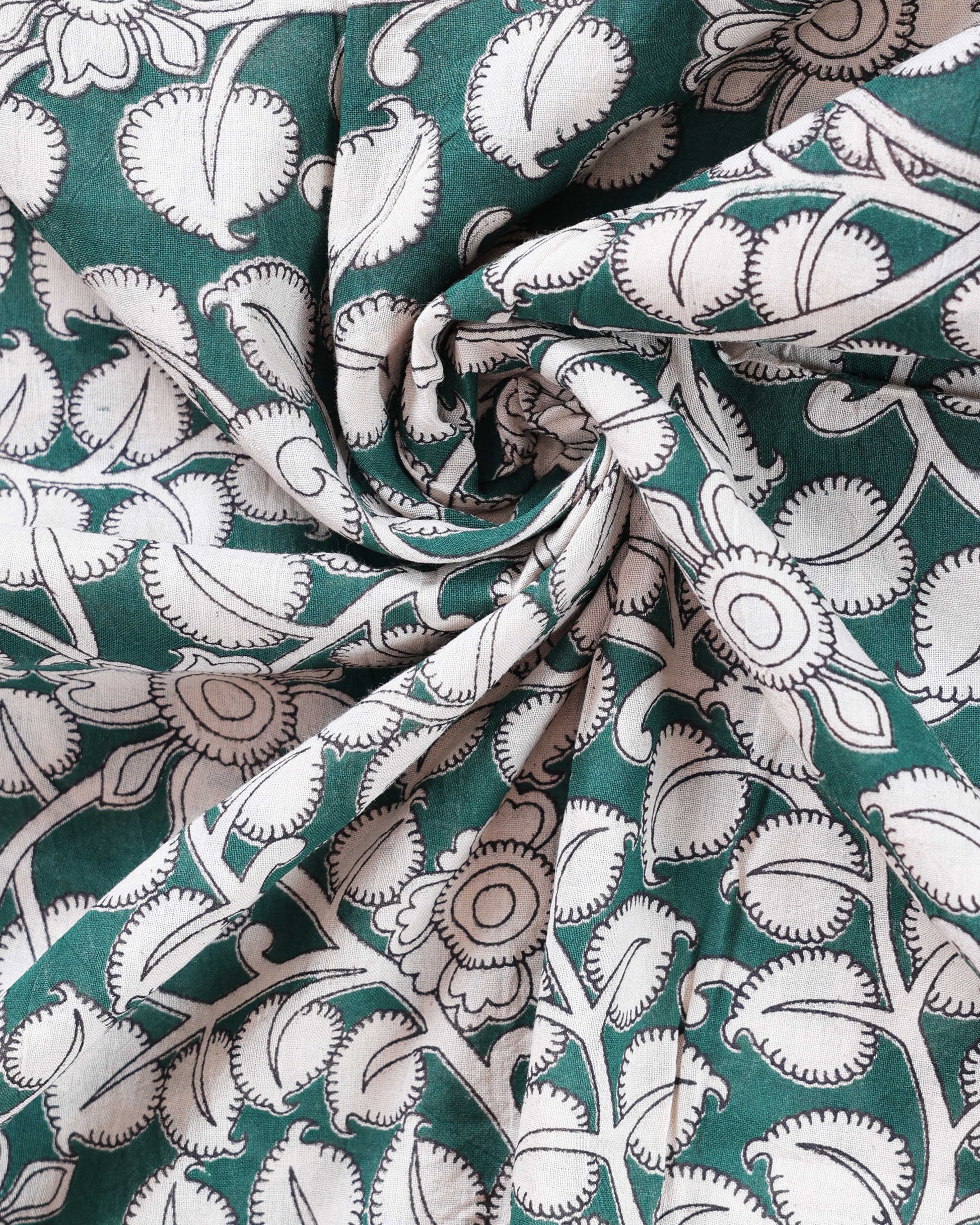 Handcrafted Kalamkari Pure Cotton Saree with Traditional Motifs - Close