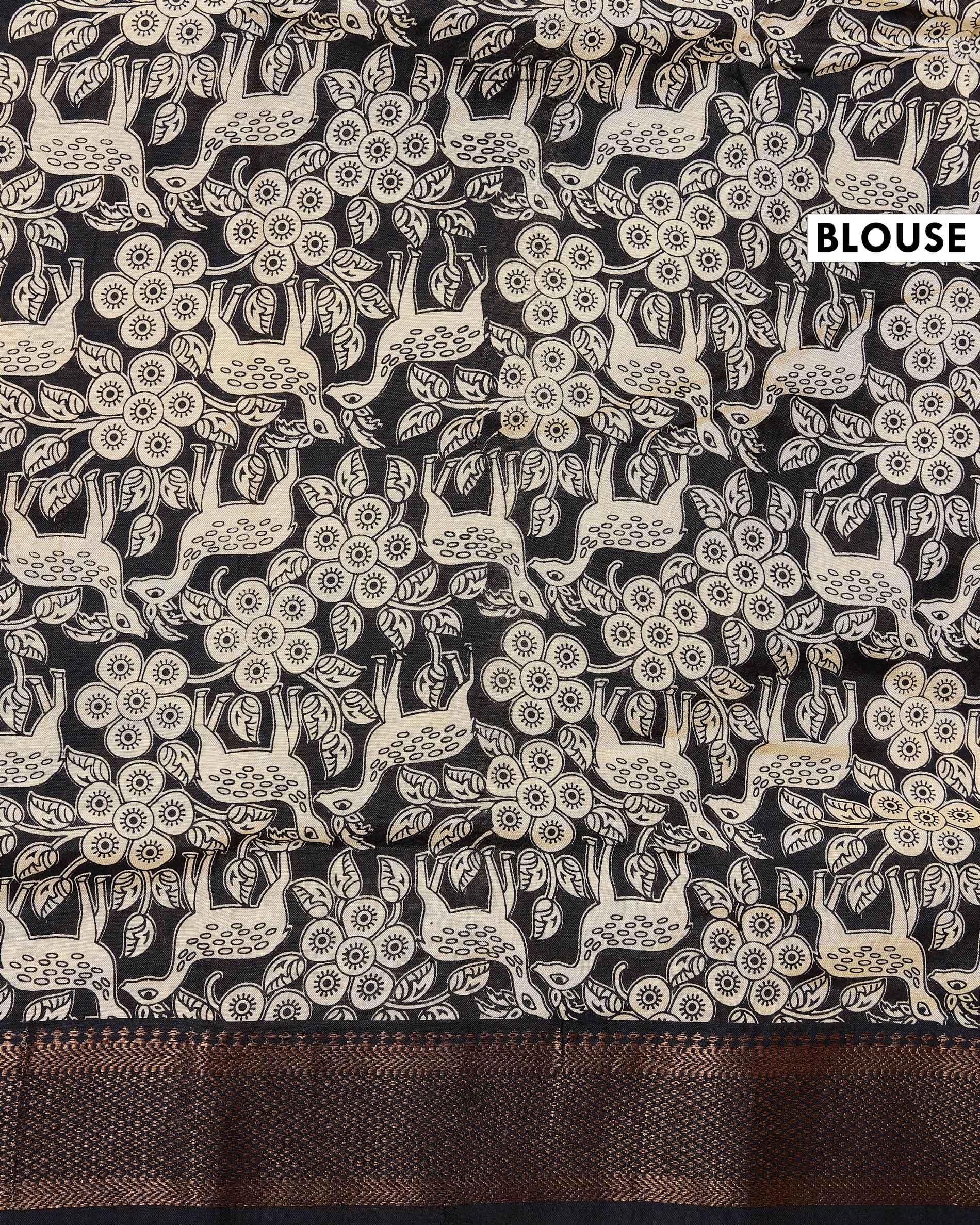 Handcrafted Mangalagiri Semi Chanderi Saree with Intricate Floral Print and a Contrasting Woven Zari Border - Blue