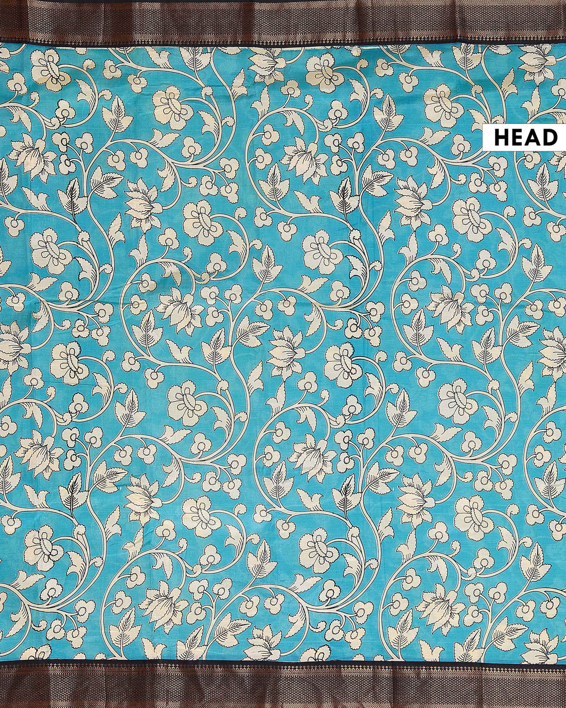 Handcrafted Mangalagiri Semi Chanderi Saree with Intricate Floral Print and a Contrasting Woven Zari Border - Blue