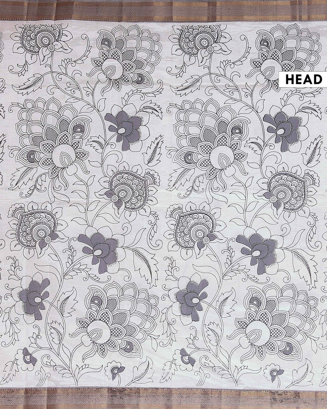 Handcrafted Mangalagiri Semi Chanderi Saree with Kalamkari-Inspired Floral Motifs and a Contrast Zari Border  - White