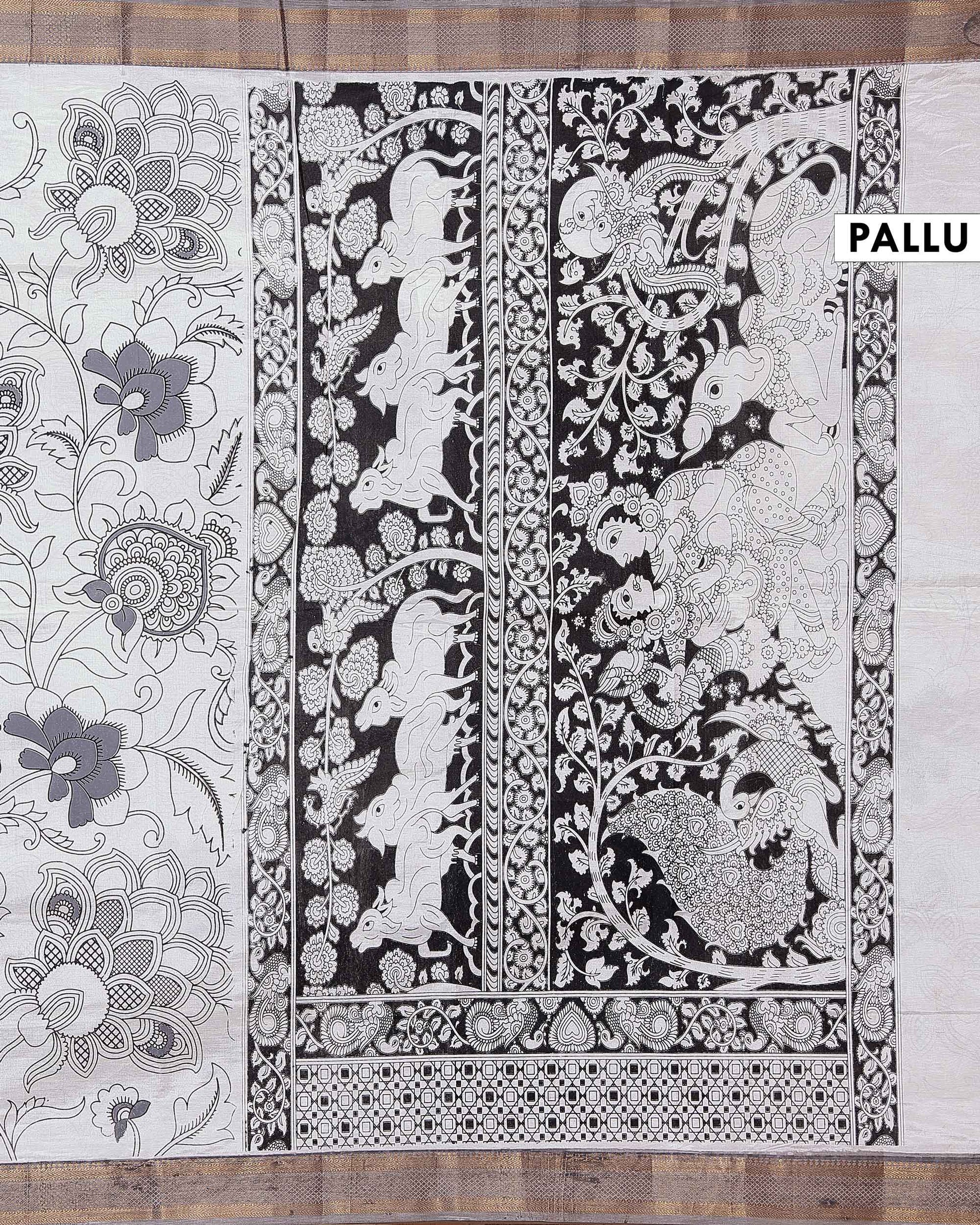 Handcrafted_Mangalagiri_Semi_Chanderi_Saree_with_Kalamkari-Inspired_Floral_Motifs_and_a_Contrast_Zari_Border_-_White-pallu