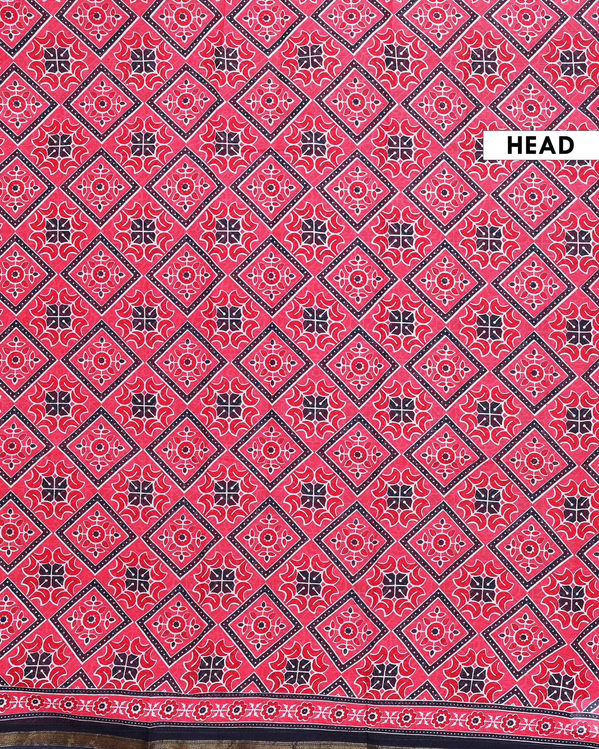 Handcrafted Mul Mul Cotton Saree with Traditional Ajrakh-Inspired Motifs - Red-Head