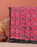 Handcrafted Mul Mul Cotton Saree with Traditional Ajrakh-Inspired Motifs - Red
