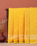 Handcrafted Mul Mul Cotton Saree with Traditional Bandhani and Block Print Border - Yellow
