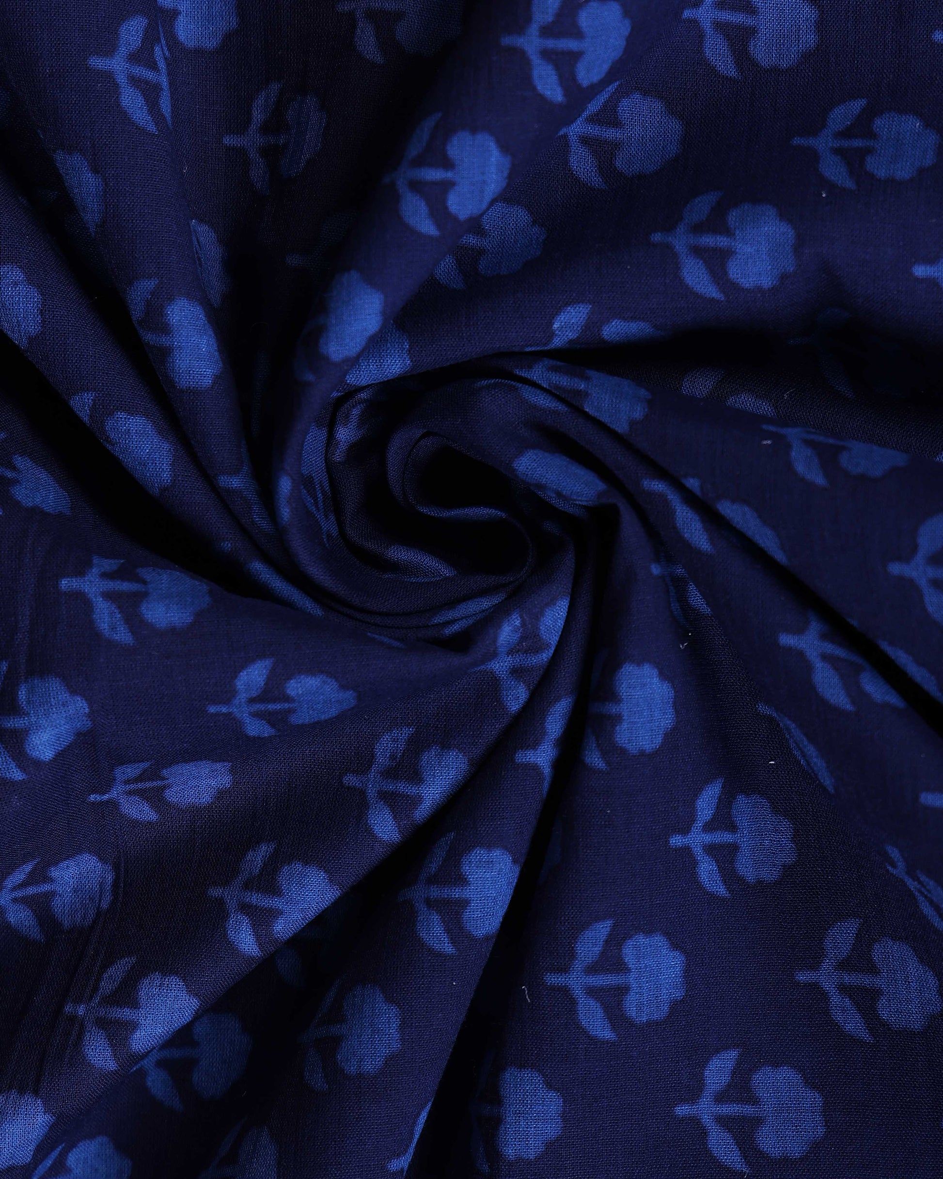 Handcrafted Mulmul Cotton Saree with Traditional Floral and Geometric Block Prints - Blue-Close