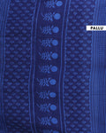 Handcrafted Mulmul Cotton Saree with Traditional Floral and Geometric Block Prints - Blue-Pallu
