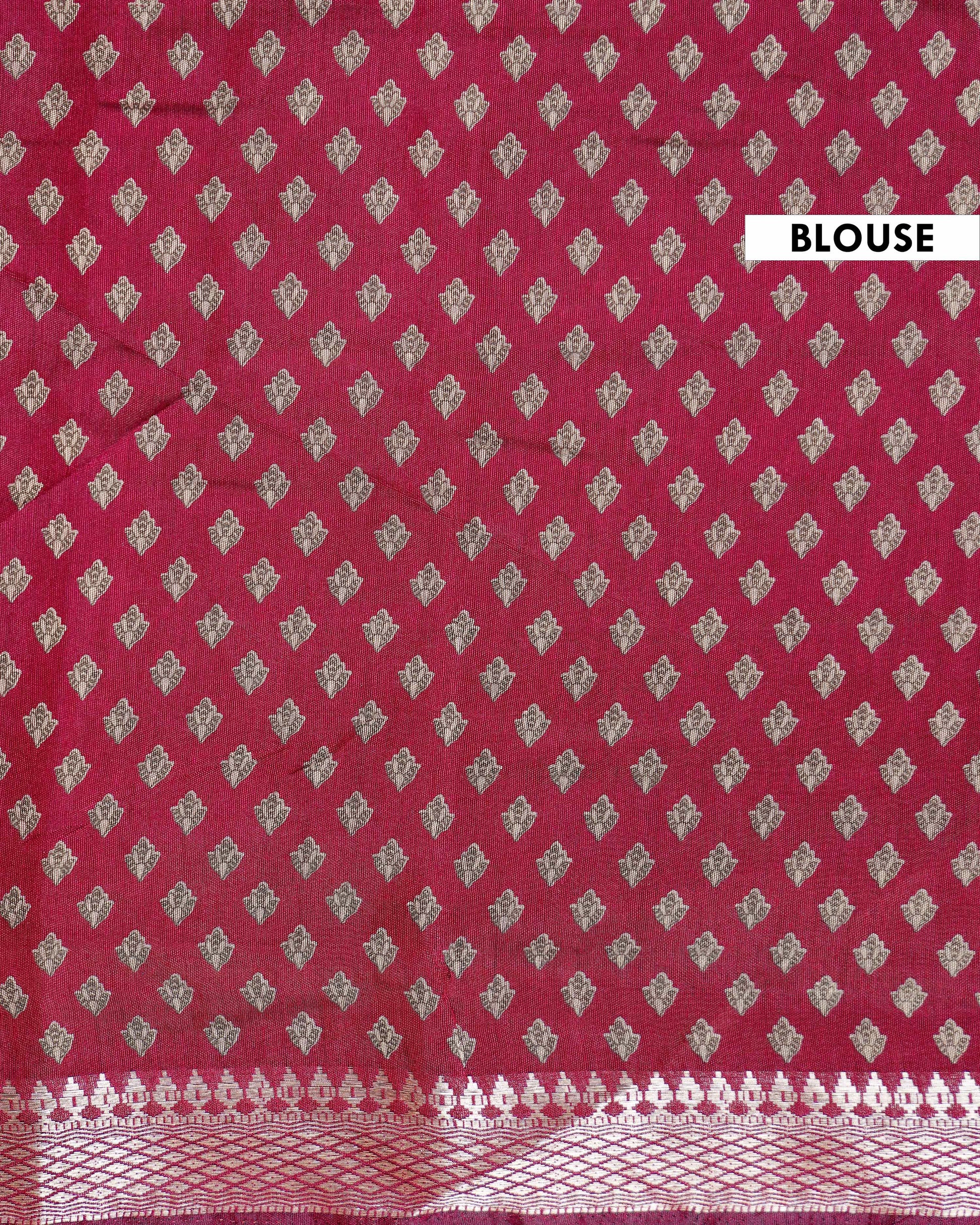 Handcrafted Semi Chanderi Saree Featuring Floral Butta Pattern and Elephant Motif Pallu - Pink