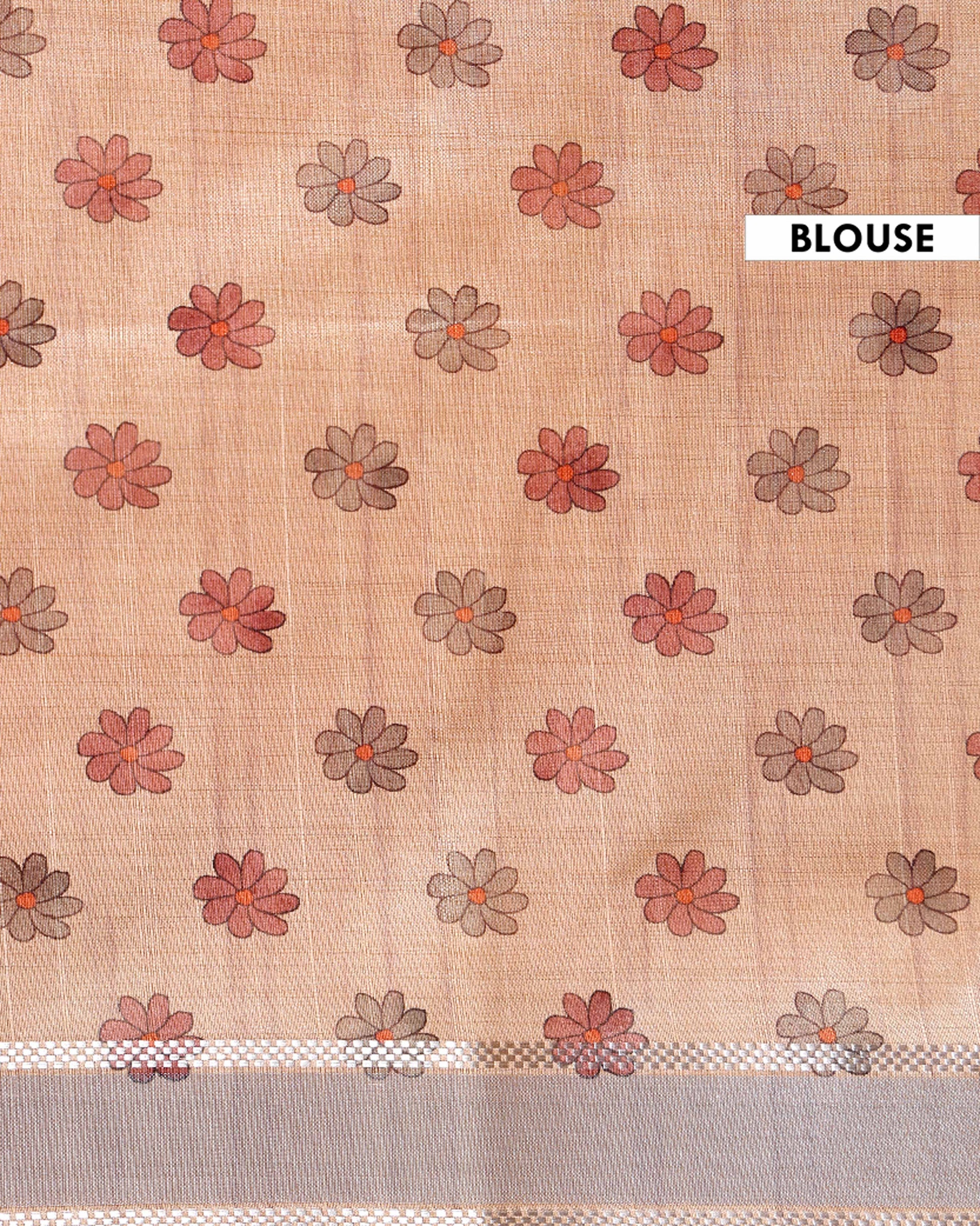 Handcrafted Semi Chanderi Saree with Floral Kalamkari Inspired Pallu & Elegant Woven Border - Orange