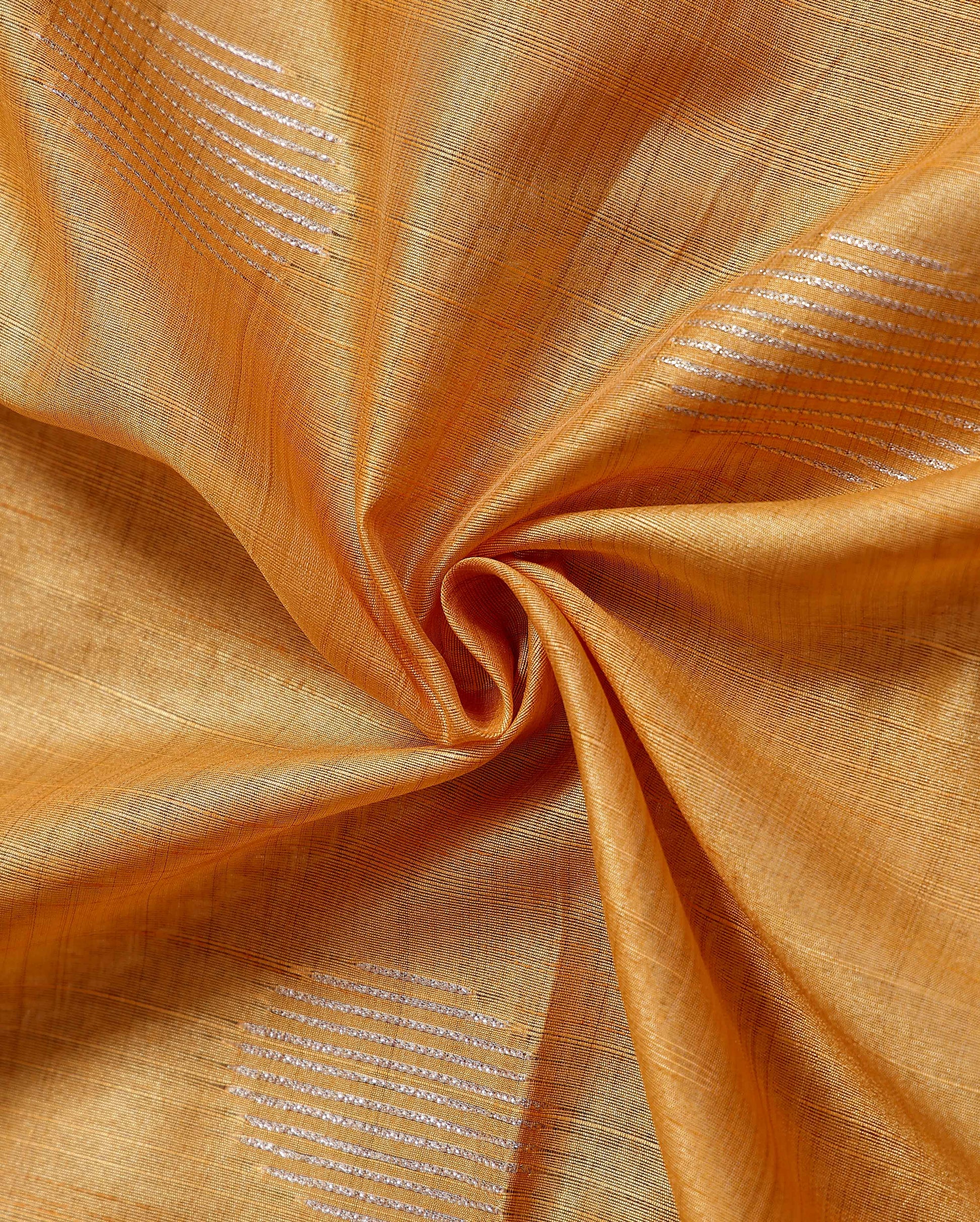 Handcrafted Semi Chanderi Saree with Floral Kalamkari Inspired Pallu & Elegant Woven Border - Orange