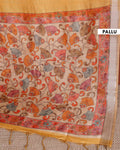 Handcrafted Semi Chanderi Saree with Floral Kalamkari Inspired Pallu & Elegant Woven Border - Orange