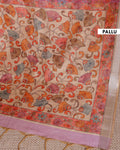 Handcrafted Semi Chanderi Saree with Floral Kalamkari Inspired Pallu & Elegant Woven Border - Pink