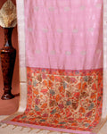 Handcrafted Semi Chanderi Saree with Floral Kalamkari Inspired Pallu & Elegant Woven Border - Pink