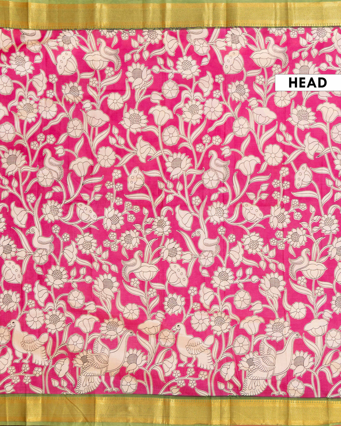 Handcrafted Semi Chanderi Saree with Kalamkari Inspired Floral and Peacock Motifs - Pink