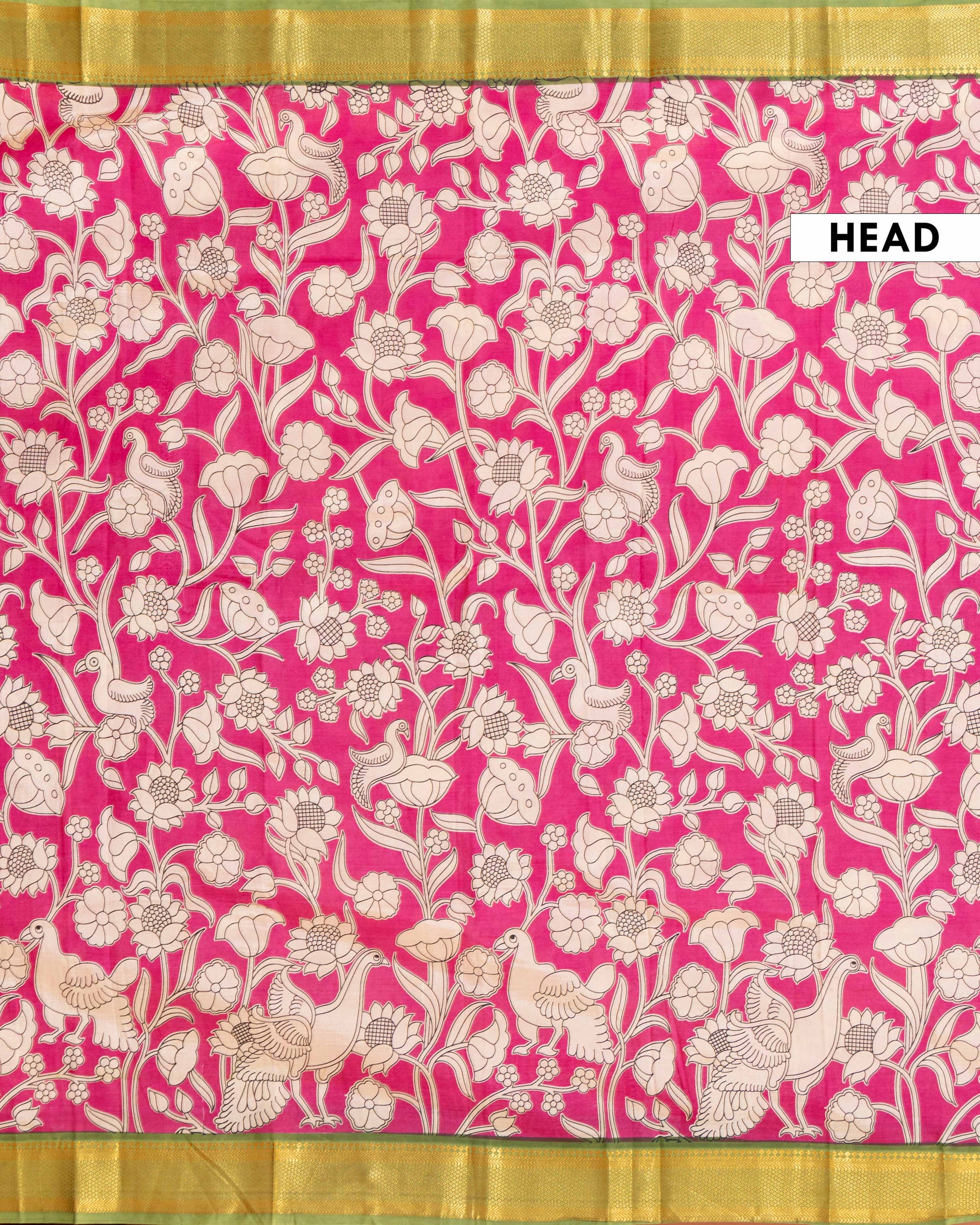 Handcrafted Semi Chanderi Saree with Kalamkari Inspired Floral and Peacock Motifs - Pink