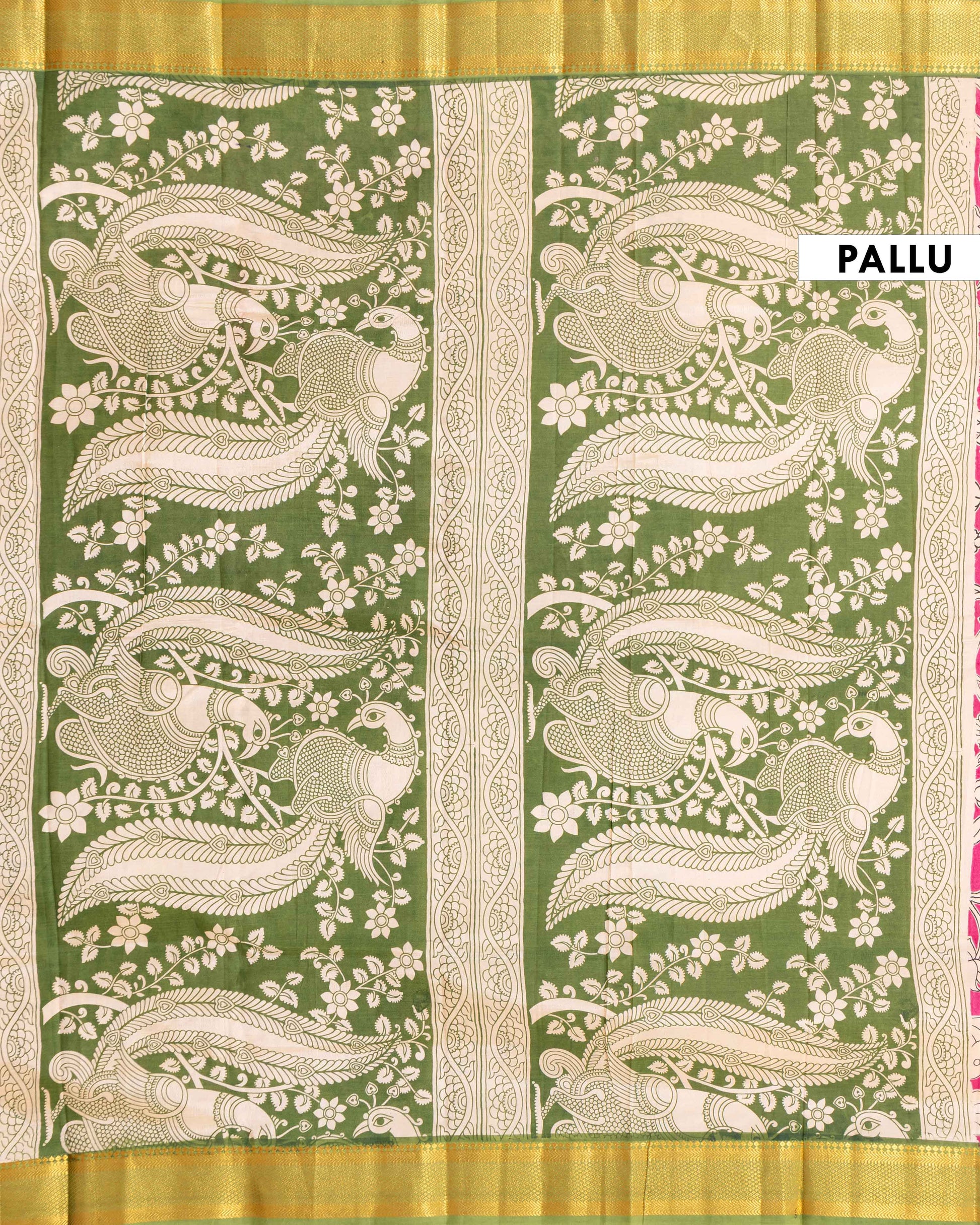 Handcrafted Semi Chanderi Saree with Kalamkari Inspired Floral and Peacock Motifs - Pink