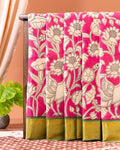 Handcrafted Semi Chanderi Saree with Kalamkari Inspired Floral and Peacock Motifs - Pink