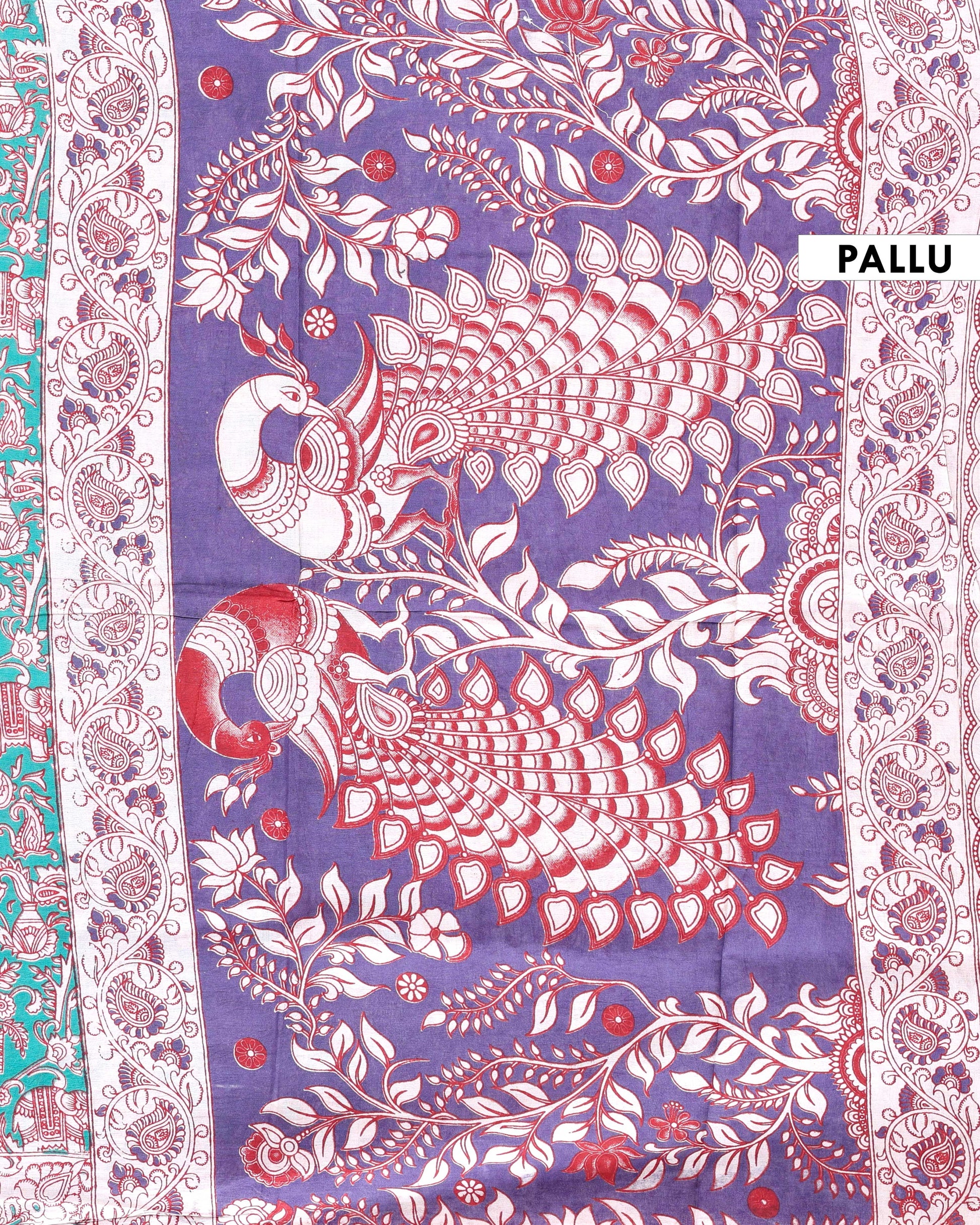Handcrafted Traditional Kalamkari Cotton Saree with Traditional Motifs -Pallu