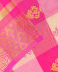 Handloom Chettinad Cotton Saree with Traditional Checks and Gold Zari Border - Pink-Close