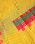 Handloom Chettinad Cotton Saree with Traditional Peacock and Temple Border - Yellow-CLOSE