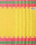 Handloom Chettinad Cotton Saree with Traditional Peacock and Temple Border - Yellow-PALLU
