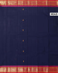 Handloom Chettinad Cotton Saree with Traditional Zari Border and Peacock Motifs - Navy Blue