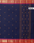 Handloom Chettinad Cotton Saree with Traditional Zari Border and Peacock Motifs - Navy Blue