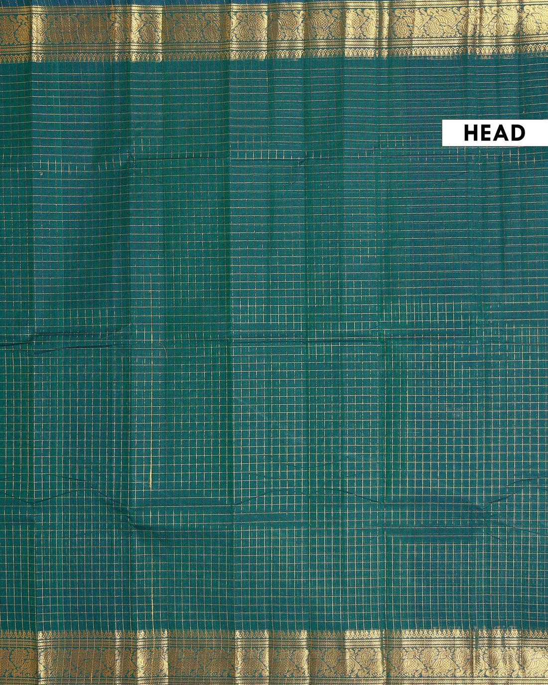 Handloom Chettinad Cotton Saree with Woven Checks and Peacock Motif - Dark Green