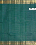 Handloom Chettinad Cotton Saree with Woven Checks and Peacock Motif - Dark Green-Head