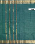 Handloom Chettinad Cotton Saree with Woven Checks and Peacock Motif - Dark Green-Pallu
