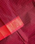 Handloom Chettinad Cotton Saree with Woven Checks and Peacock Motif - Dark Maroon-Close