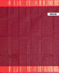 Handloom Chettinad Cotton Saree with Woven Checks and Peacock Motif - Dark Maroon-Head